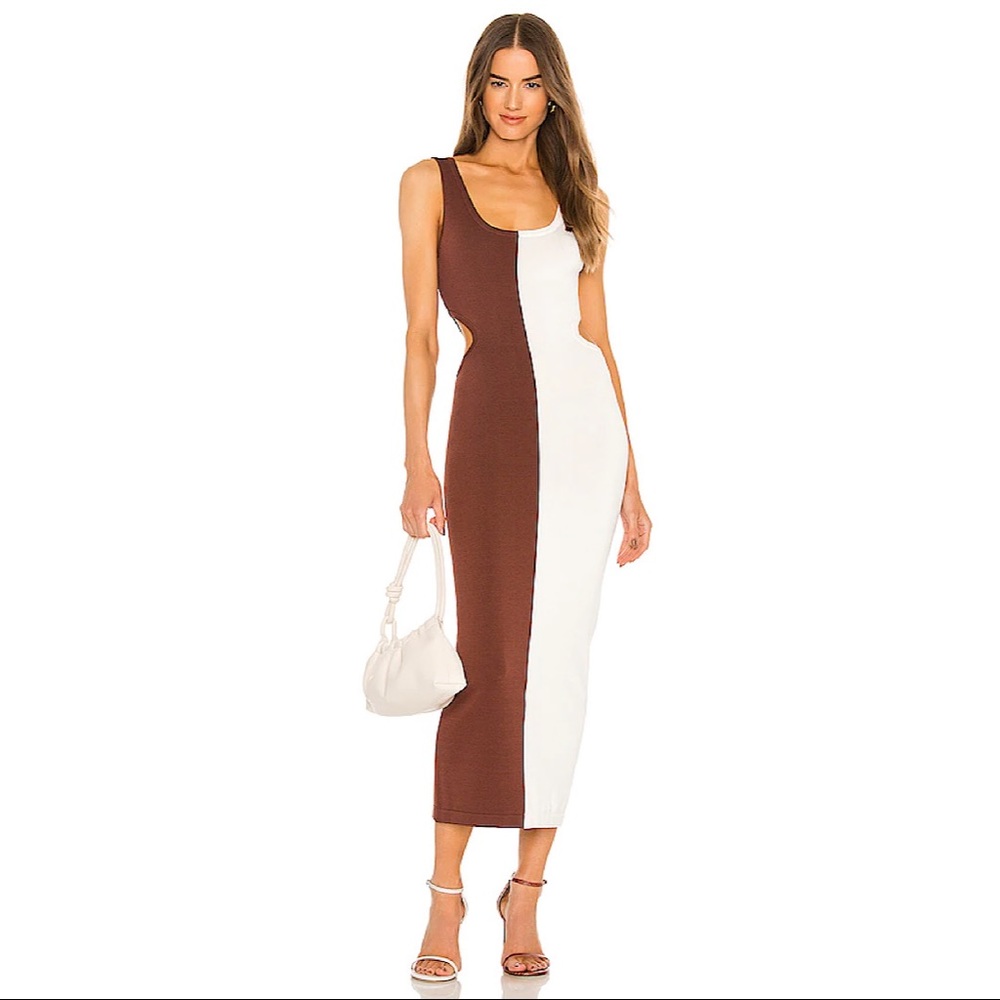 NWT Ronny Kobo Angua Brown White Colorblock Stripe Sleeveless Maxi Dress